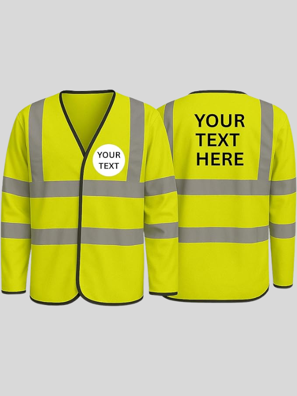 Personalised Hi Vis Long Sleeve Vest Custom Print High Visibility Safety Waistcoat