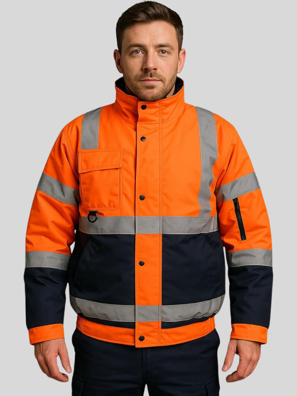 Hi Vis Two Tone Bomber Jacket - Orange/Navy