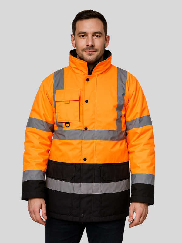 Hi Vis Two Tone Parka Jacket - Orange/Navy