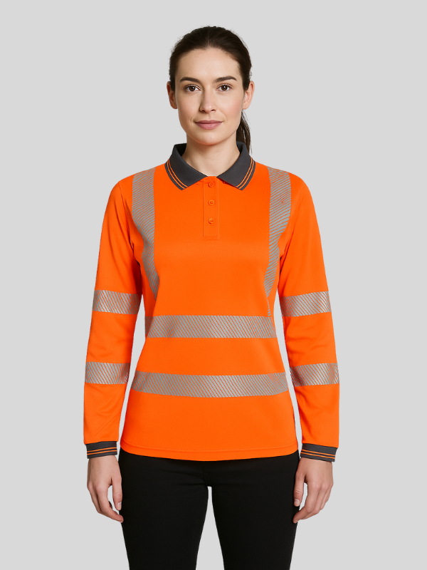 Ladies Hi-Viz Long Sleeve Polo Shirt Class 2/3