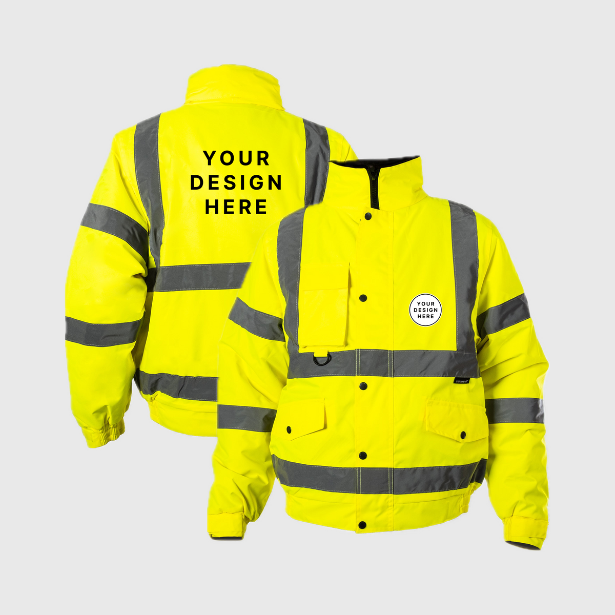 Custom Print Hi-Viz Bomber Jacket Class 3 Waterproof with Fleece Collar