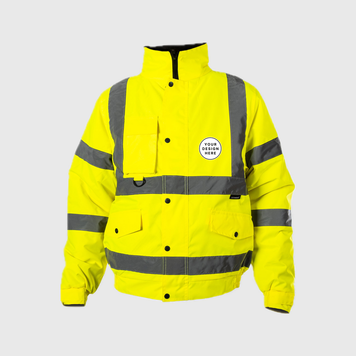 Custom Print Hi-Viz Bomber Jacket Class 3 Waterproof with Fleece Collar