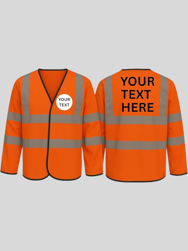 Personalised Hi Vis Long Sleeve Vest Custom Print High Visibility Safety Waistcoat