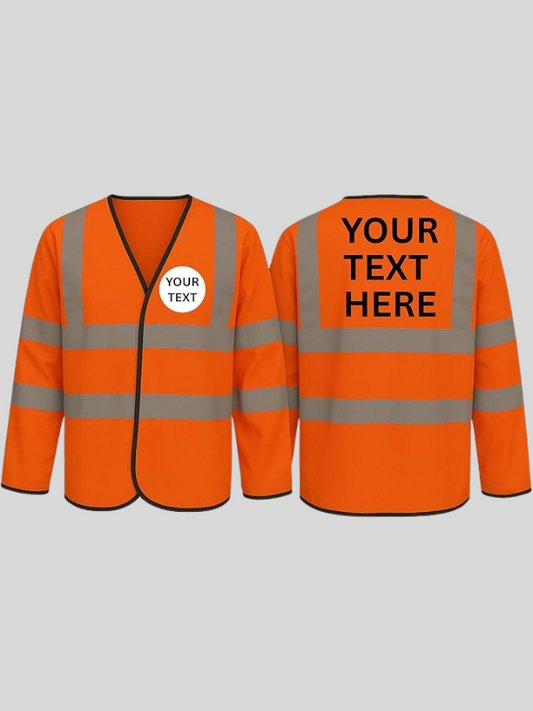 Personalised Hi Vis Long Sleeve Vest Custom Print High Visibility Safety Waistcoat