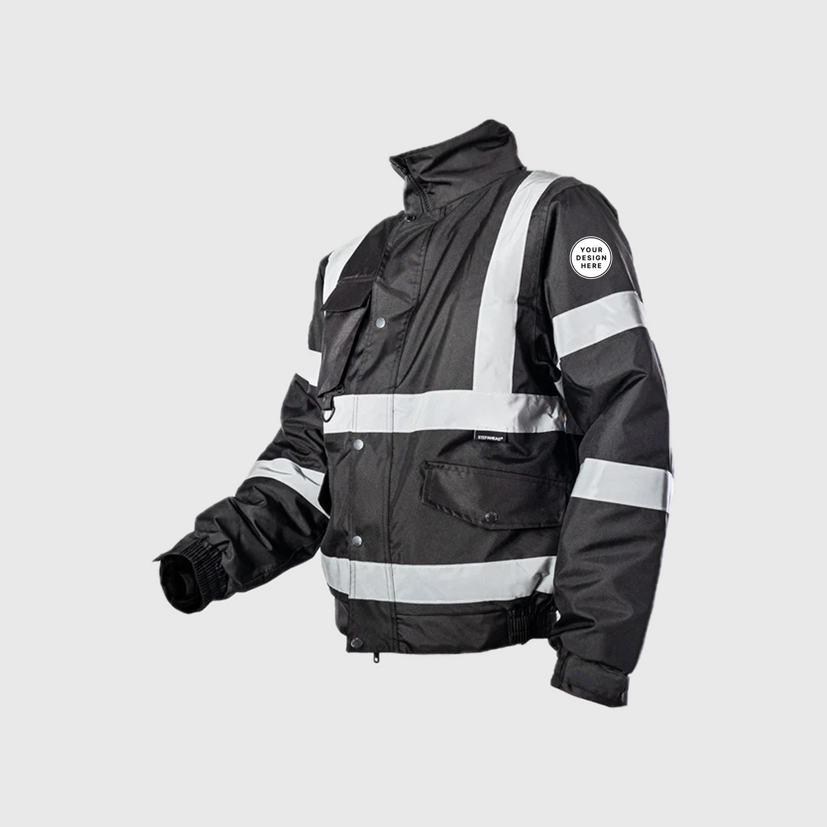 Custom Print Hi Visibility Black Bomber Jacket