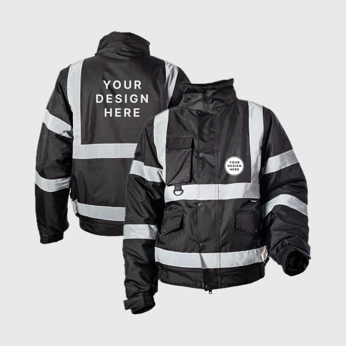 Custom Print Hi Visibility Black Bomber Jacket