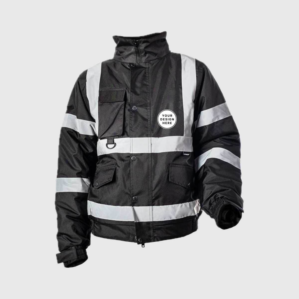 Custom Print Hi Visibility Black Bomber Jacket