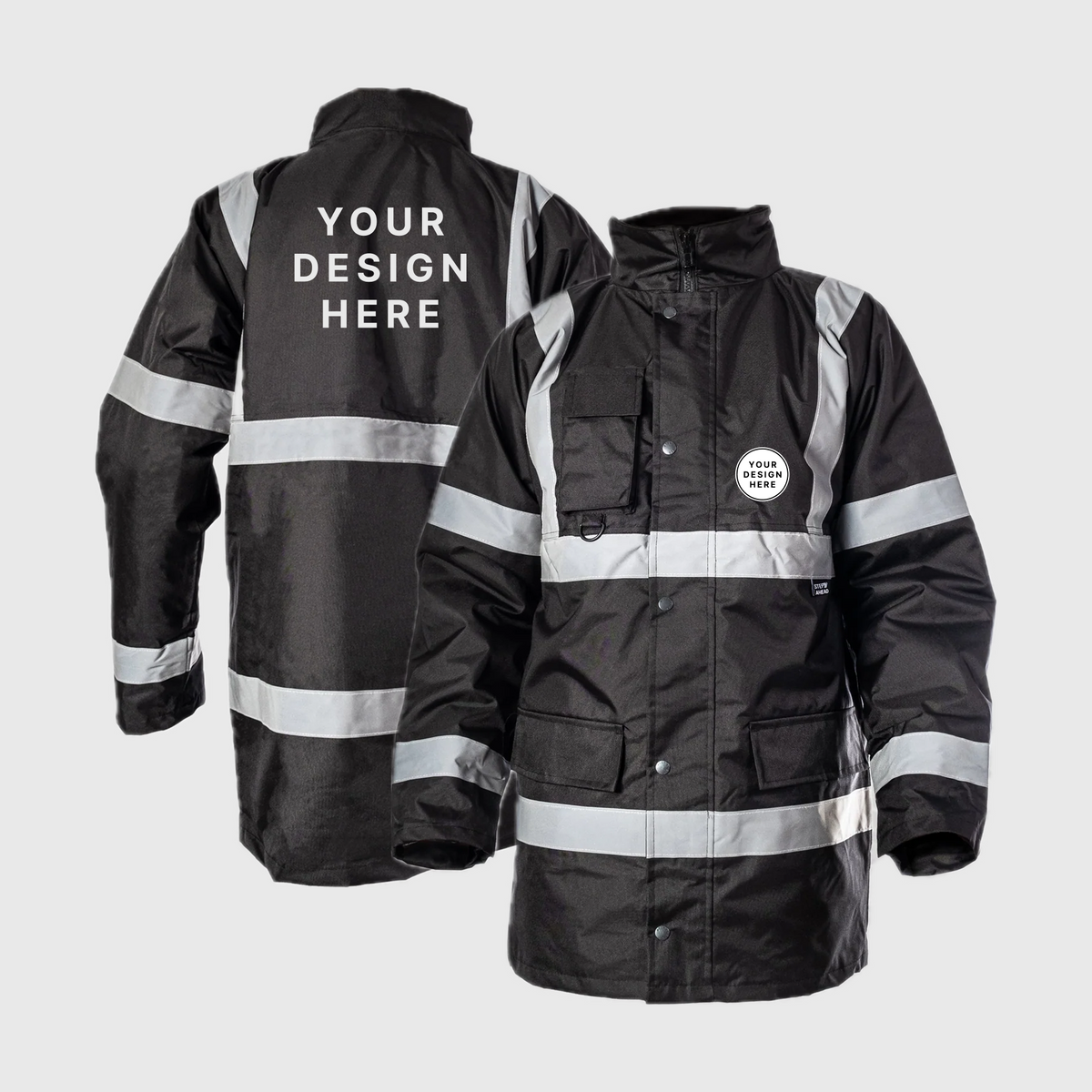 Custom Print Hi Visibility Black Parka Jacket