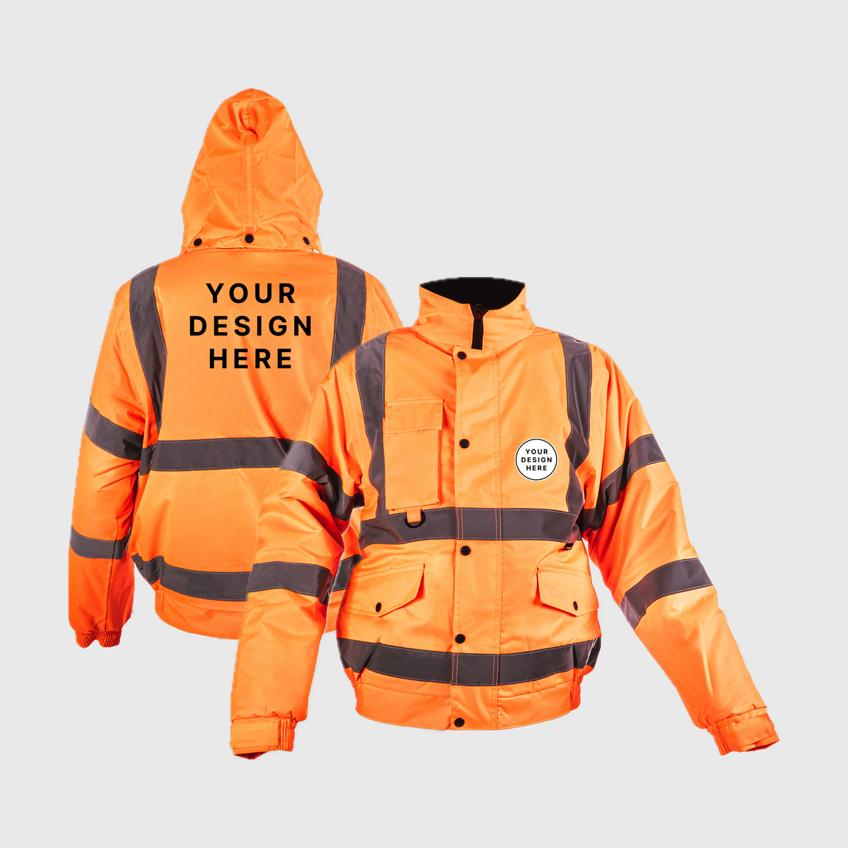 Custom Print Hi-Viz Bomber Jacket Class 3 Waterproof with Fleece Collar