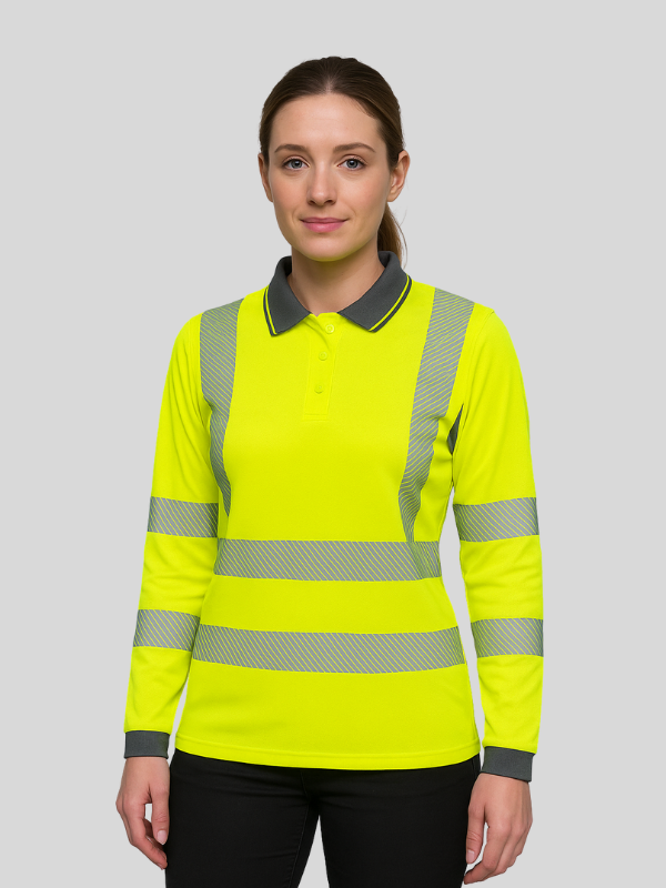Ladies Hi-Viz Long Sleeve Polo Shirt Class 2/3