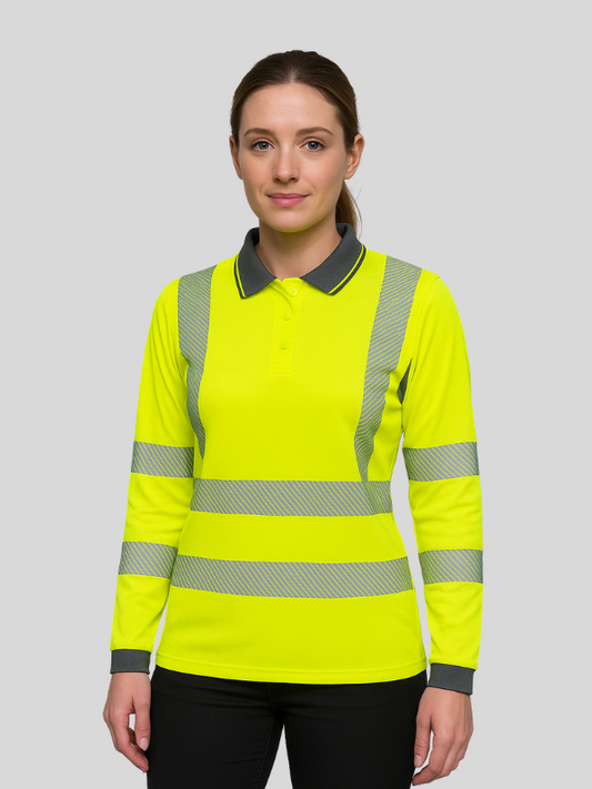 Ladies Hi-Viz Long Sleeve Polo Shirt Class 2/3