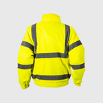 Hi-Viz Bomber Jacket | Class 3 Waterproof Workwear with Fleece Collar