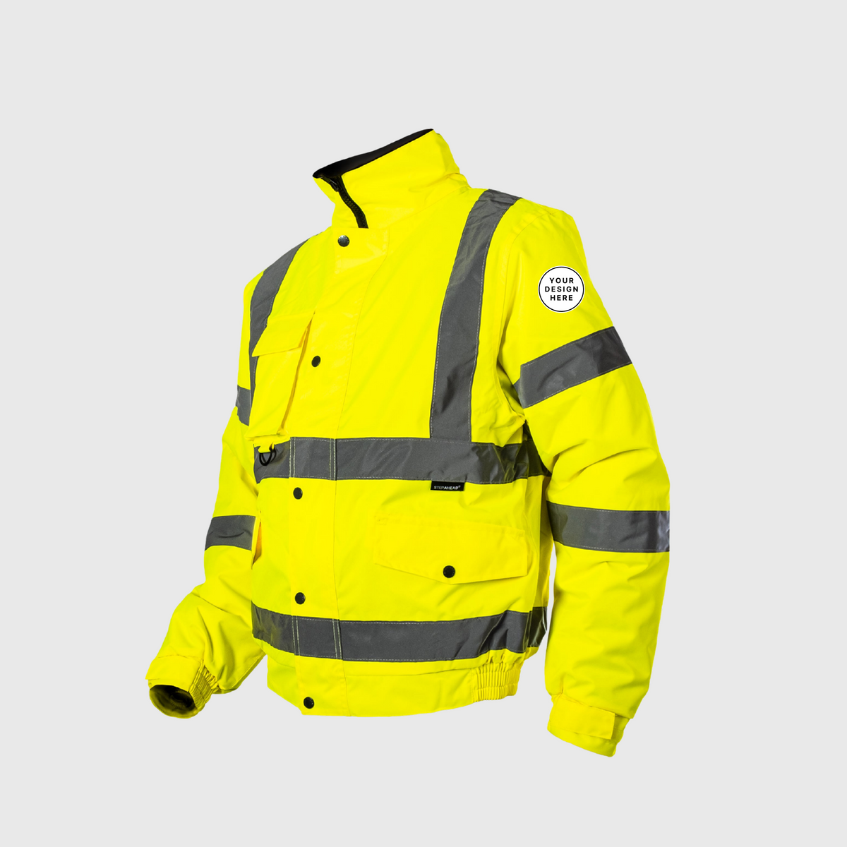Custom Print Hi-Viz Bomber Jacket Class 3 Waterproof with Fleece Collar