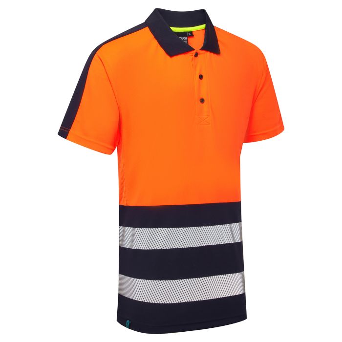 Essentials Hi-Vis Eco Coolair 2 Tone Orange/Navy Polo Shirt