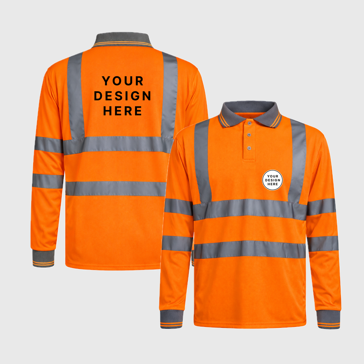 Custom Print Hi Vis Visibility Long Sleeve Polo Shirts